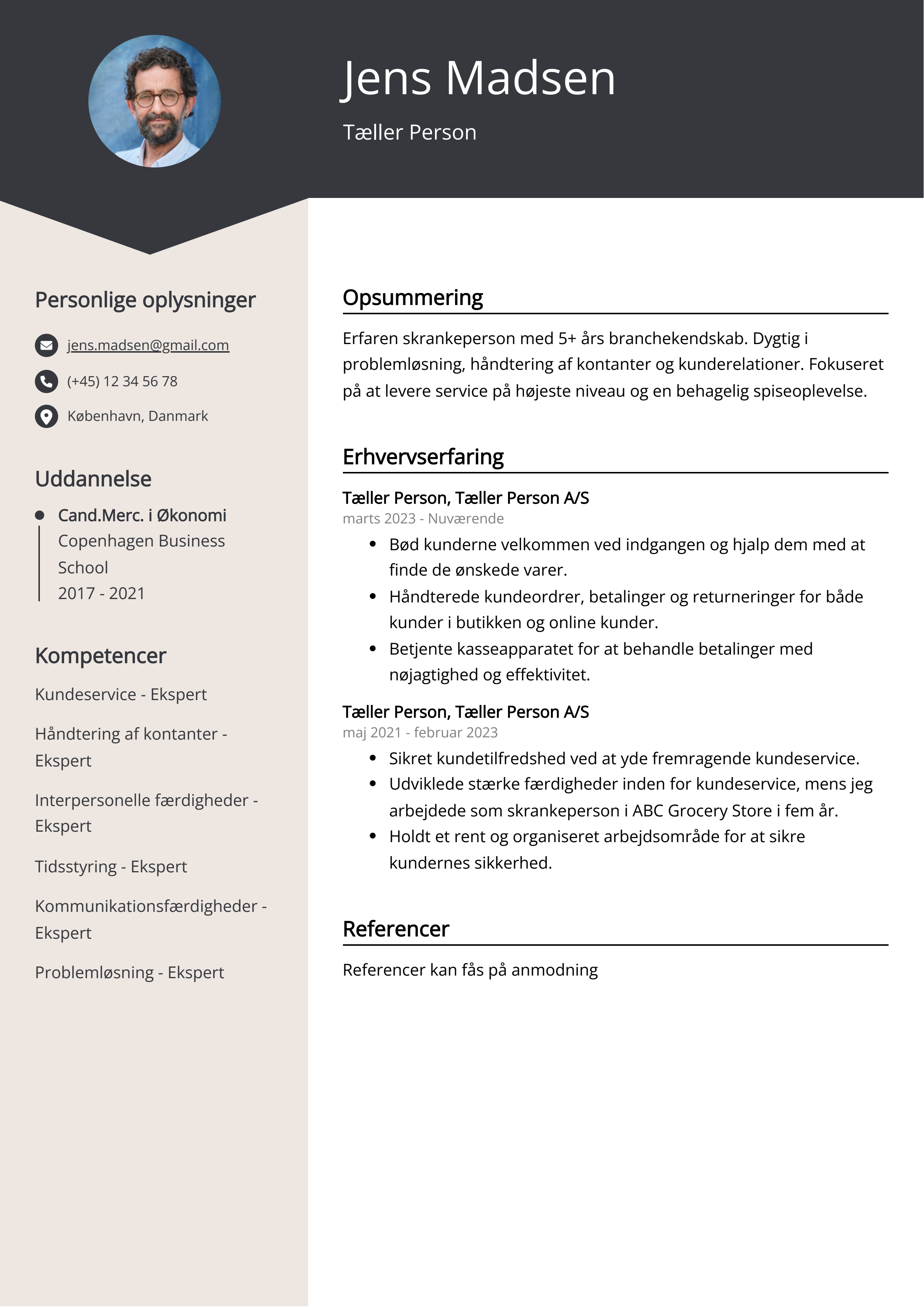 Tæller Person CV Eksempel