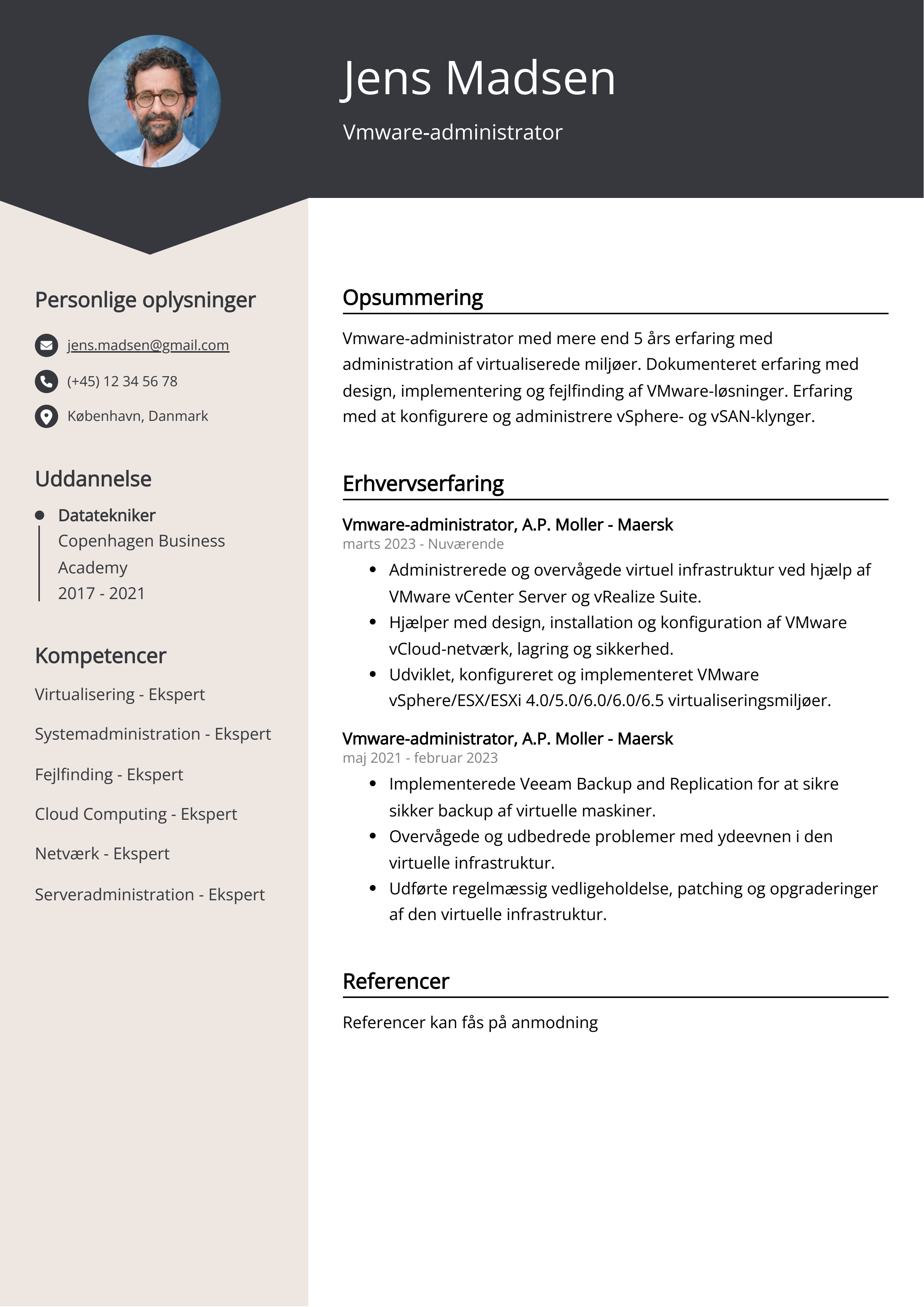 Vmware-administrator CV-eksempel