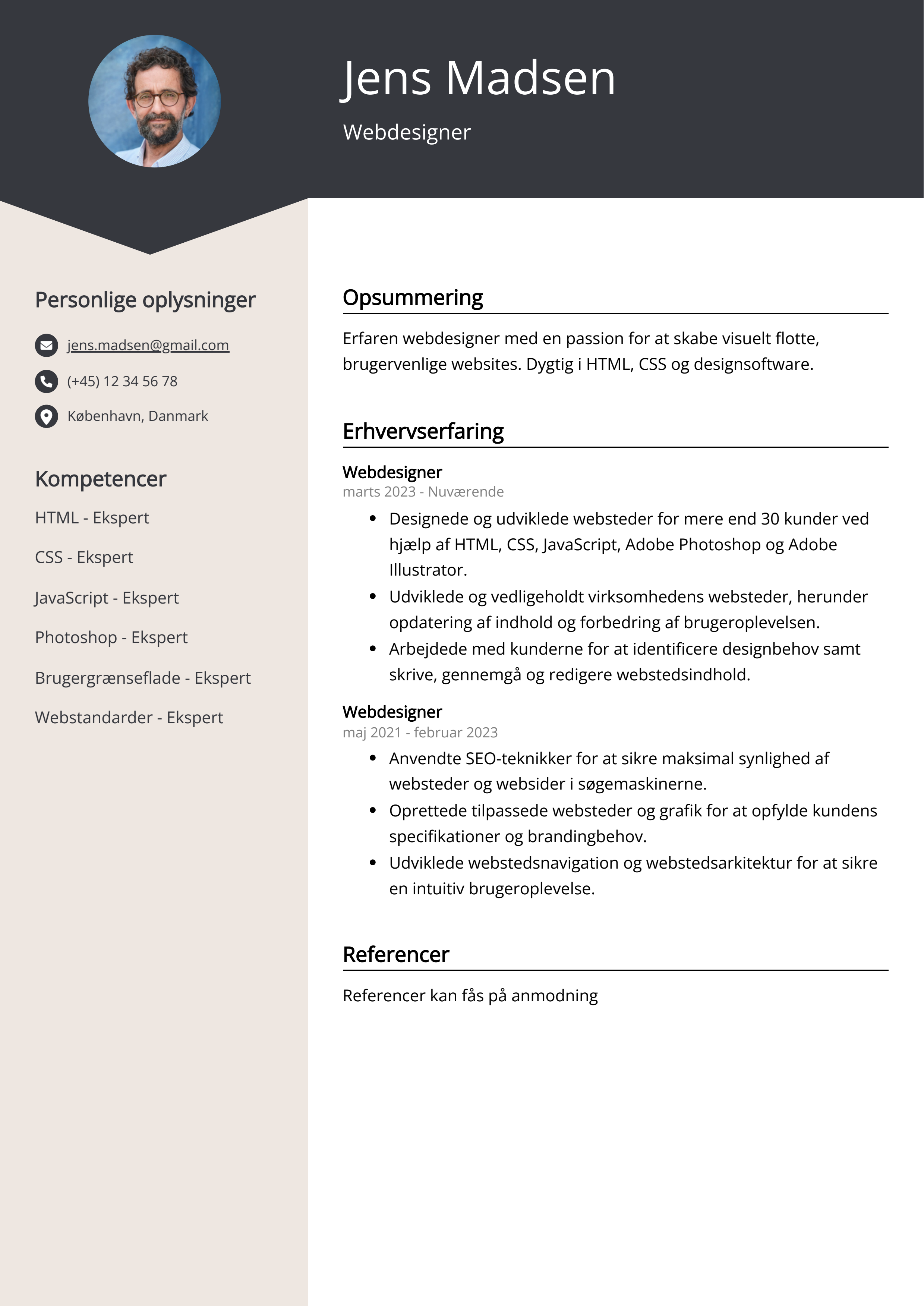 Eksempel på CV for webdesigner