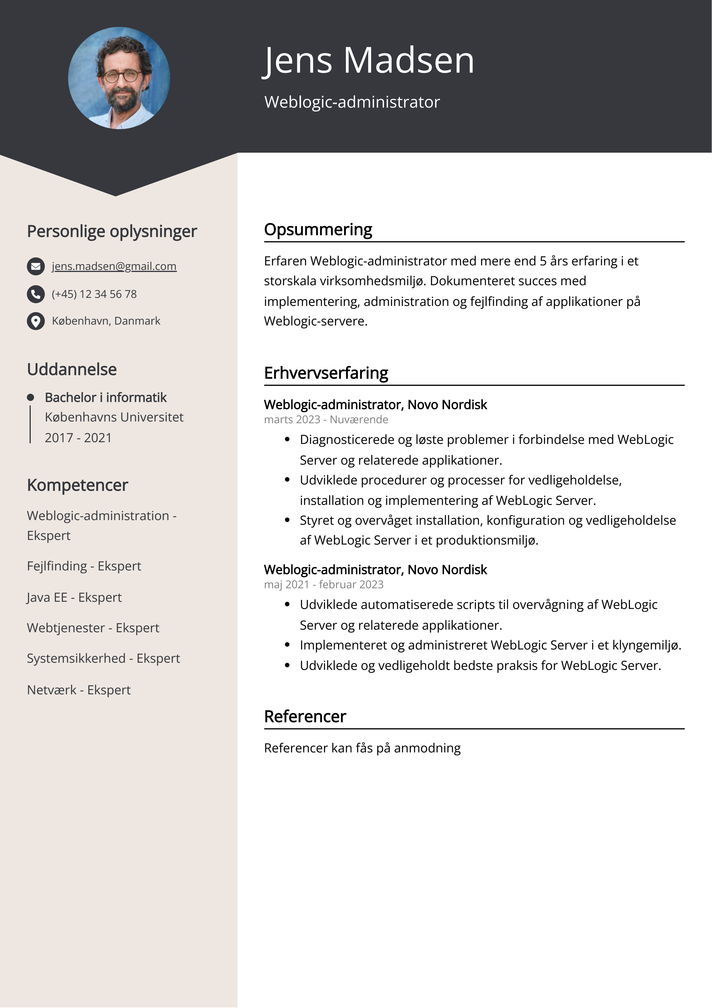 Weblogic-administrator CV-eksempel