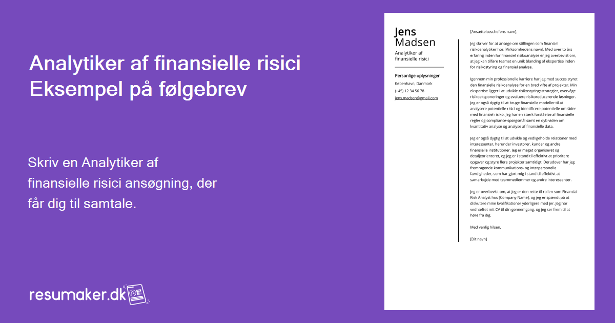 Analytiker af finansielle risici Følgebrev: Eksempel og guide (entry ...