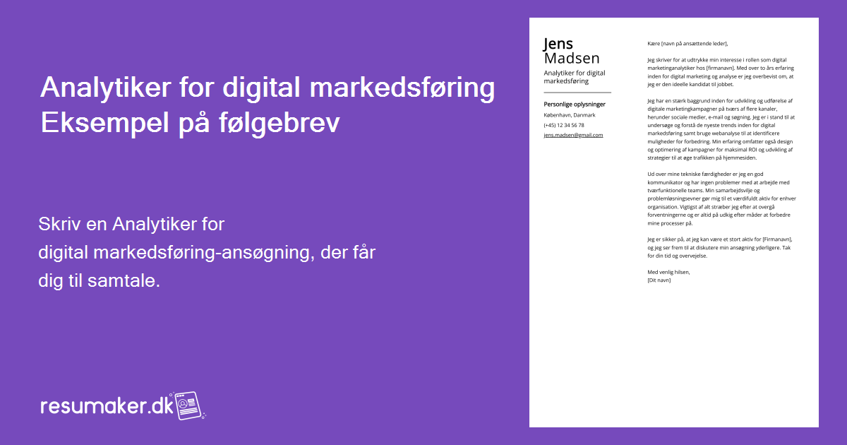 Analytiker for digital markedsføring Eksempel på følgebrev til 2024