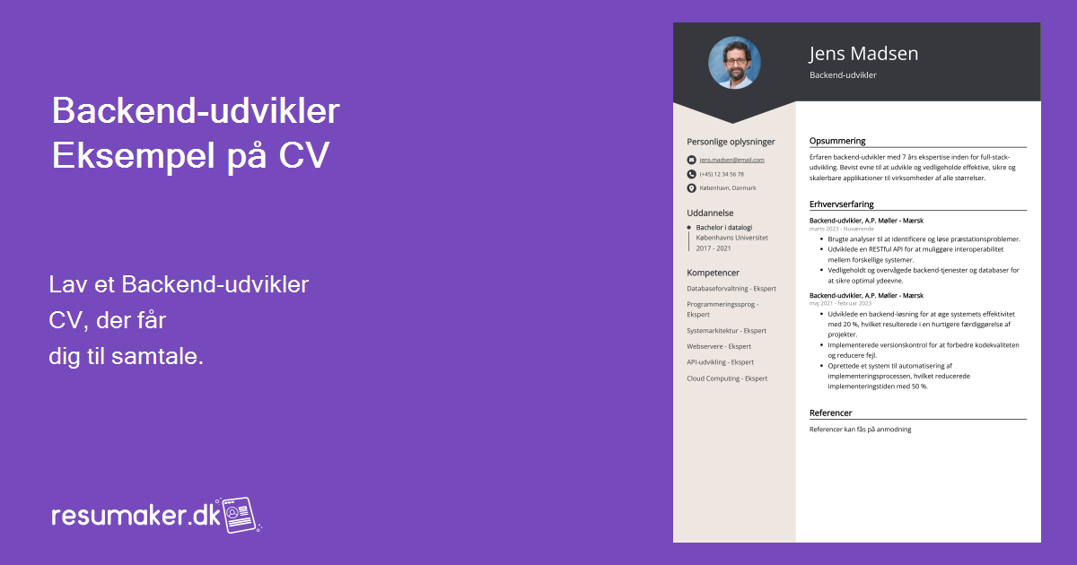 Eksempel På Cv For Backend Udvikler Gratis Guide